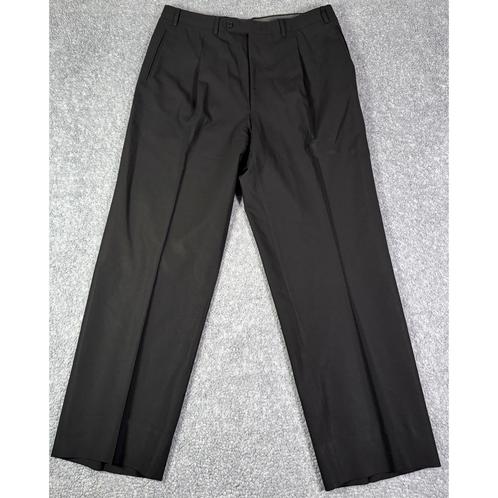 Canali Pants Mens 34x28 Black Wool Blend Flat Front Classic Stretch Italy Made